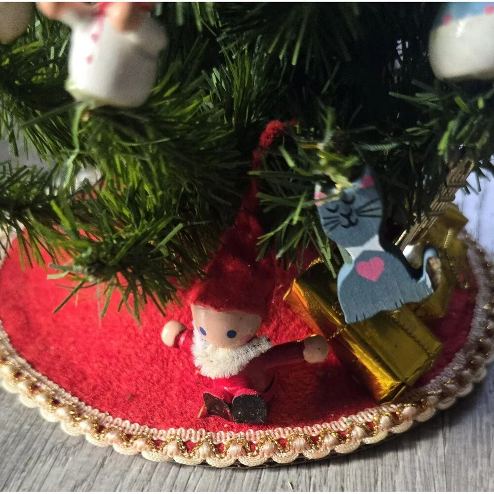 Vintage Christmas Tree with Wood Ornaments 12